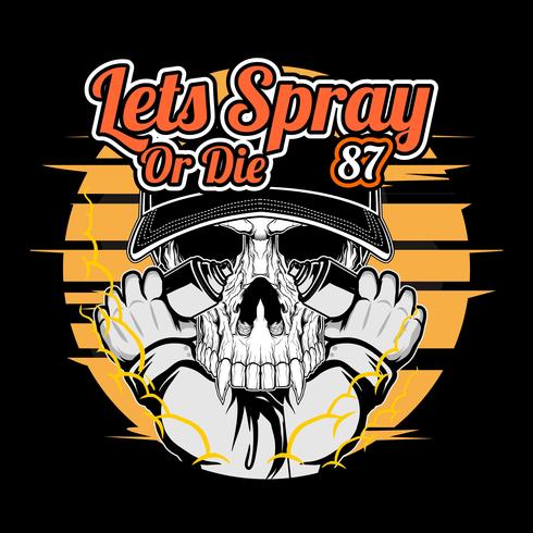 skull spray paint .vector hand drawing,Shirt designs, biker, disk jockey, gentleman, barber and many others.isolated and easy to edit. Vector Illustration - Vector