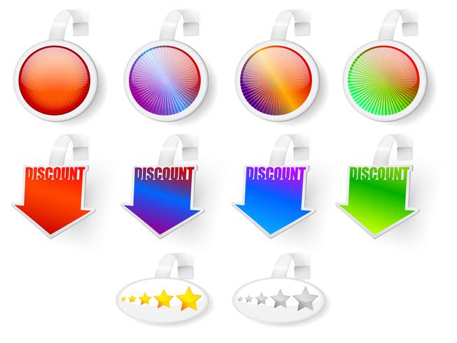 Sale, rating and discount badges vector