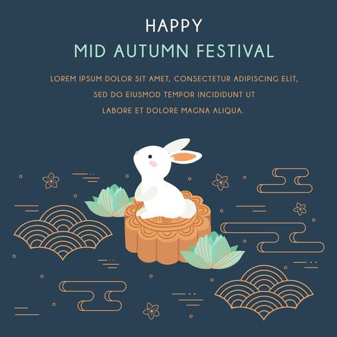 Mid autumn festival with Rabbit and Abstract Elements. Chuseok  Hangawi Festival. Thanksgiving Day, Chinese Cloud, Lotus, Cherry Bloom, Moon Cakes Vector - Illustration