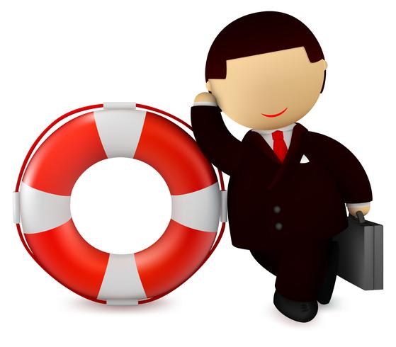 Businessman and life buoy - safety and rescue concept