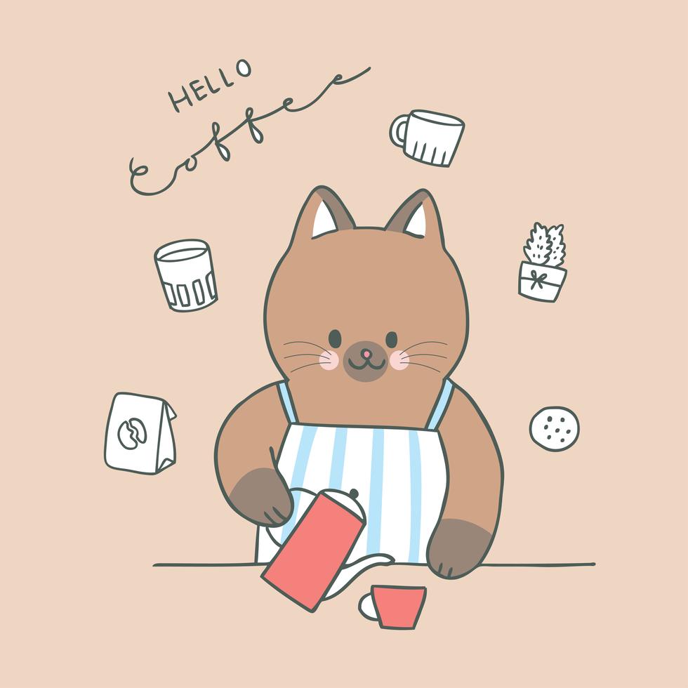 Cartoon cute cat and coffee vector. 621642 - Download Free Vectors
