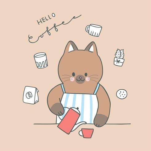 Cartoon cute cat and coffee vector. vector