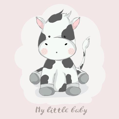 Download cute baby cow cartoon hand drawn style.vector illustration ...