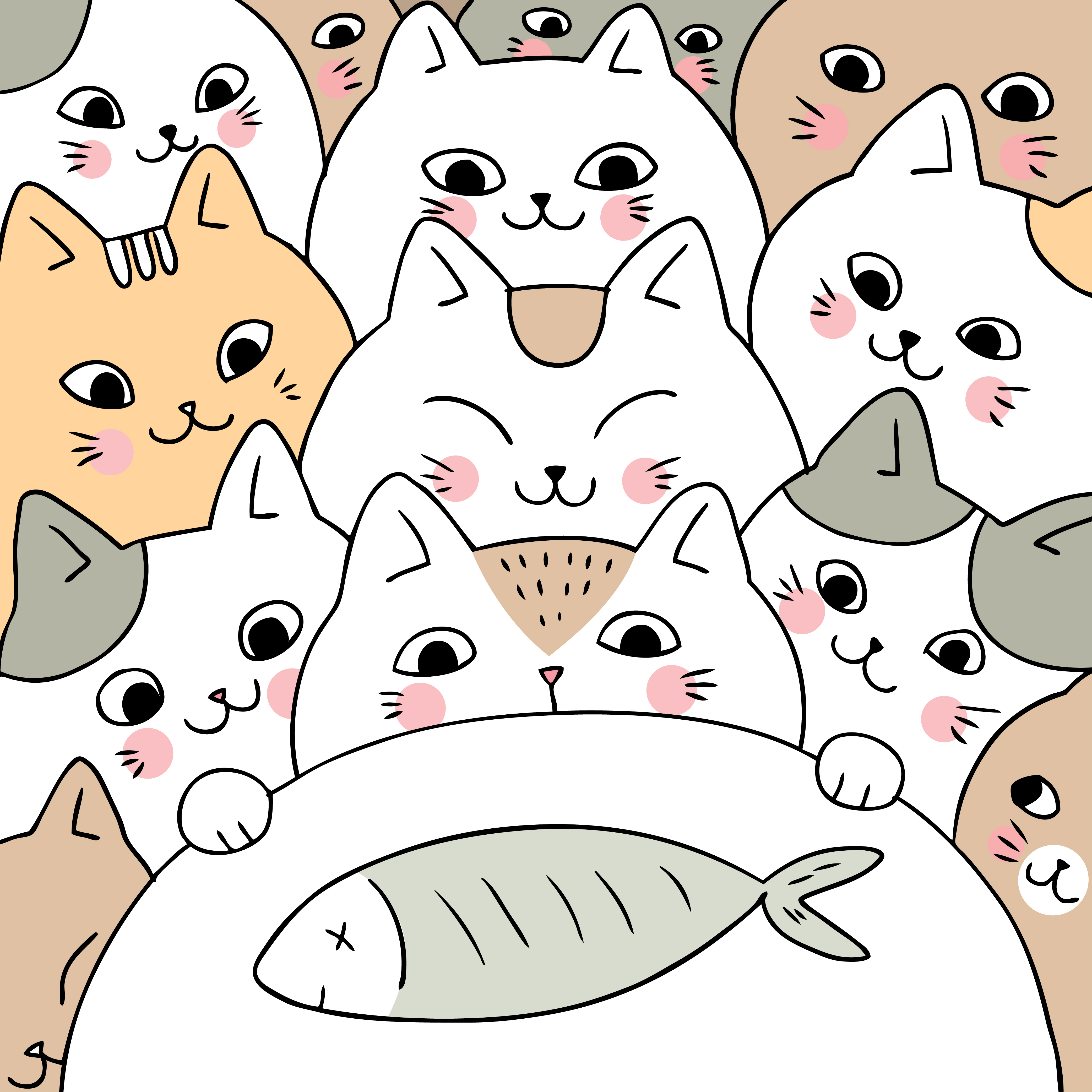 Cartoon cute doodle cats and fish vector. 621697 Vector Art at Vecteezy
