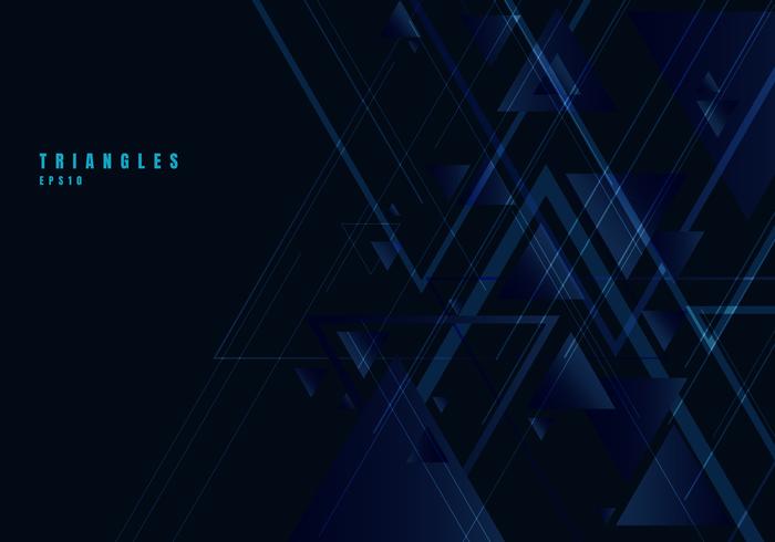 Abstract blue triangles shape and lines on black background for business technology style. Geometric design element for elegant with copy space. vector