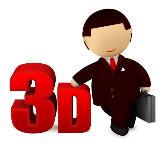 Cheerful businessman with a 3D sign vector