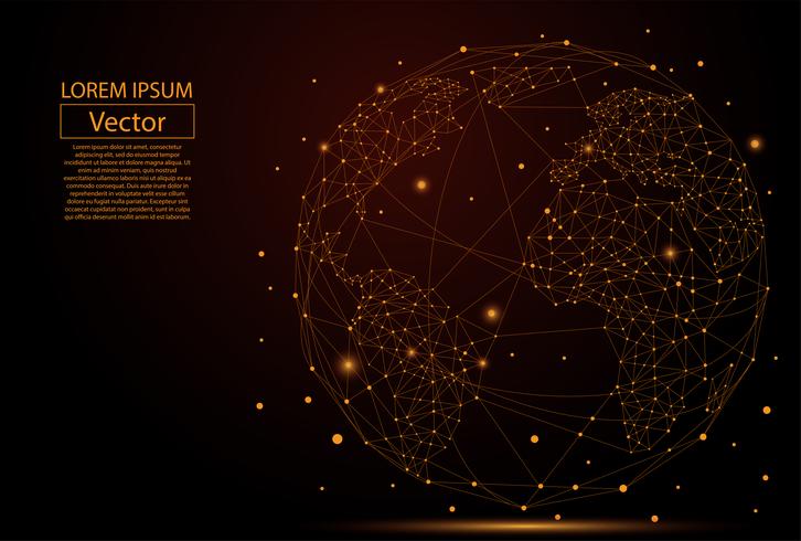 Abstract image of a planet Earth consisting of points, lines, and shapes. Global network connection. World map point and line composition concept of global business. Vector Illustration