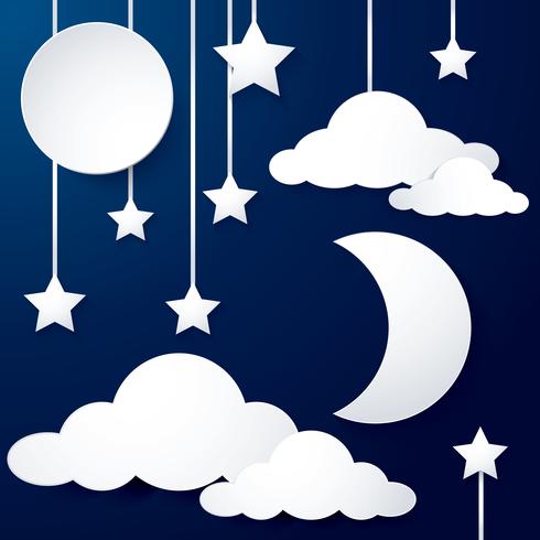 luna y papel de nubes vector