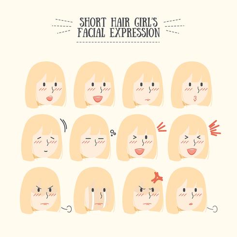 Conjunto de expresión facial de la linda chica rubia de Kawaii vector