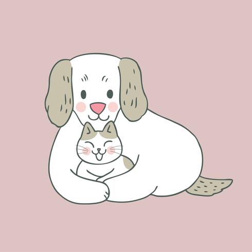 Cartoon cute sweet cat and dog vector. vector