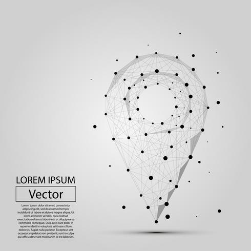 Abstract polygonal line and point pin on white background above the map. Vector business mash illustration.