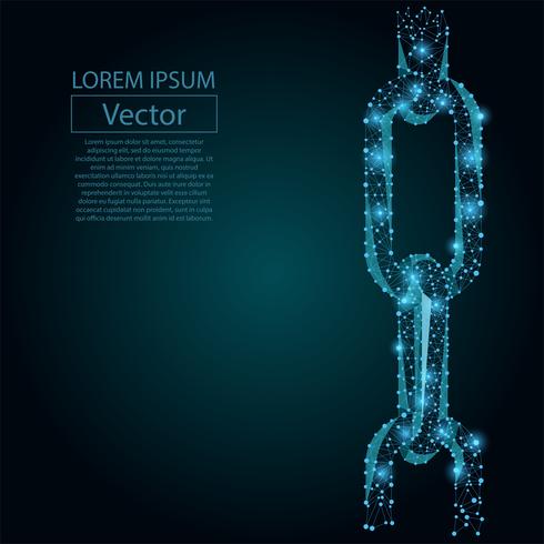 Línea abstracta y enlaces de cadena de puntos. Concepto alámbrico de conexión. Ilustración de vector de baja poli