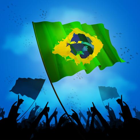 Brasil fanático del deporte multitud con banderas vector