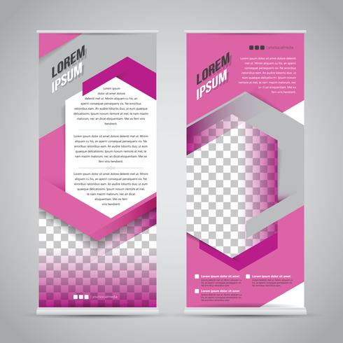 Pink roll up banner stand diseño plantilla vector