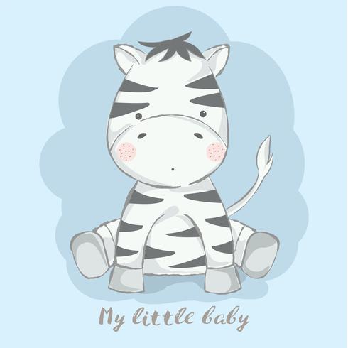 cute baby zebra cartoon hand drawn style.vector illustration vector