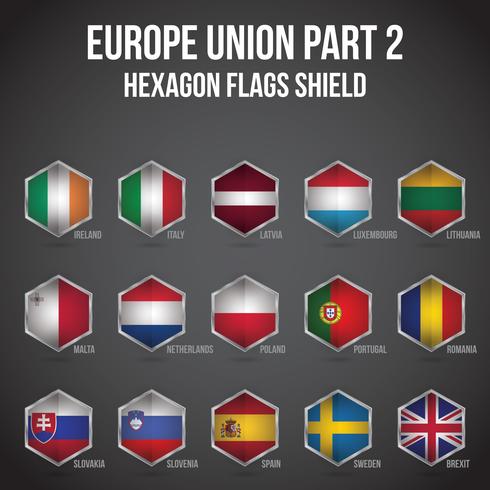 Europa Unión Hexágono Banderas Escudo Parte 2 vector