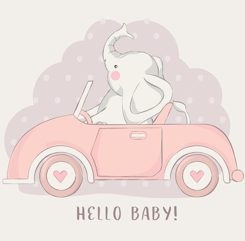 Pequeño elefante lindo con estilo de dibujos animados de coche vector