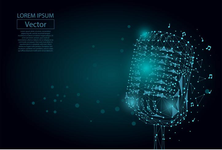 Abstract mash line and point image of a microphone. Vintage microphone vector wireframe concept