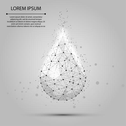 Low poly wireframe water drop with dots and stars. Fresh aqua or liquid, eco nature vector illustration