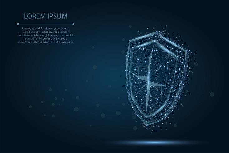 Abstract polygonal Shield. Low poly wireframe vector illustration. Protect and secure digital concept mash line and point.