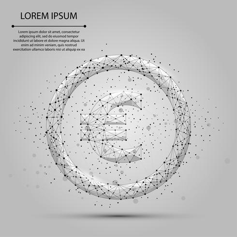 Resumen línea de puré y punto signo euro. Ilustración vectorial de negocios Moneda poligonal baja poli vector