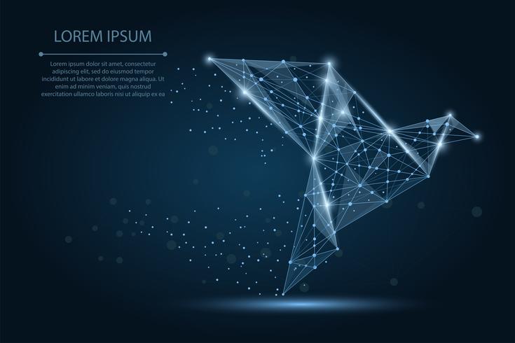 Abstract image of a origami paper bird consisting of points, lines, and shapes. Vector business illustration. Space poly, stars and universe
