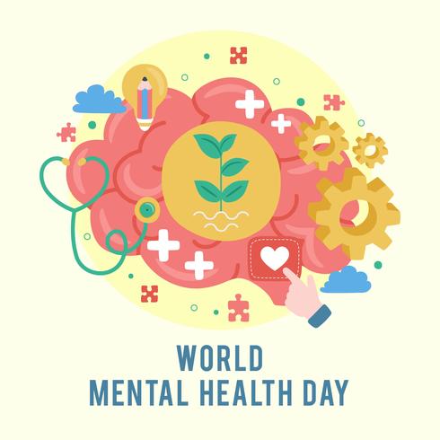 World Mental Health Day Poster. Mental Growth. Clear your Mind. Positive Thinking. Vector - Illustration