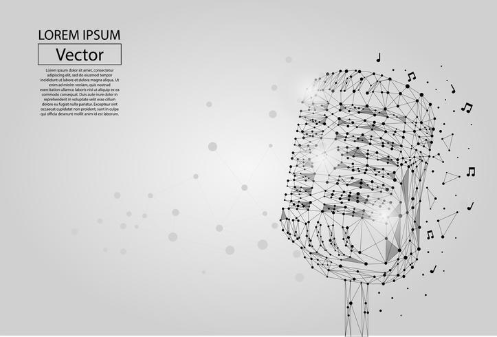 Abstract mash line and point image of a microphone. Vintage microphone vector wireframe concept