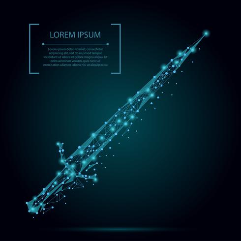 Abstract mash line and point, polygonal low poly sword. Vector business illustration. Protect and secure concept. 