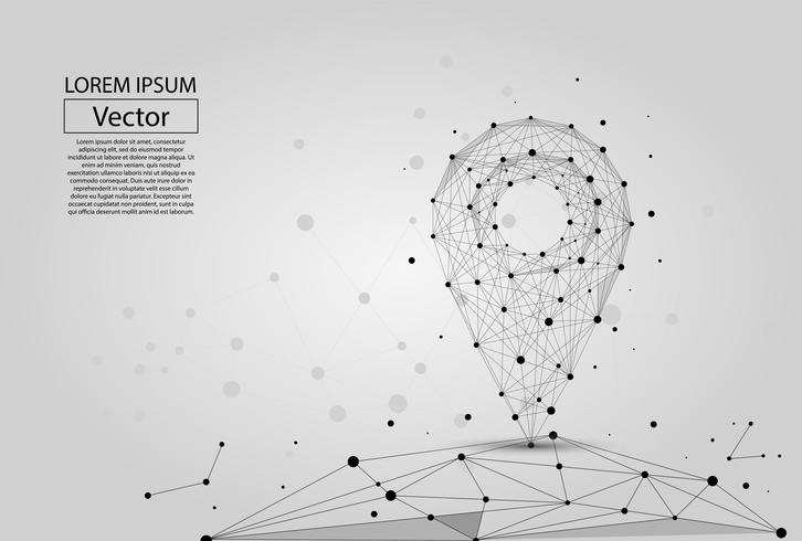 Abstract polygonal line and point pin on white background above the map. Vector business mash illustration.