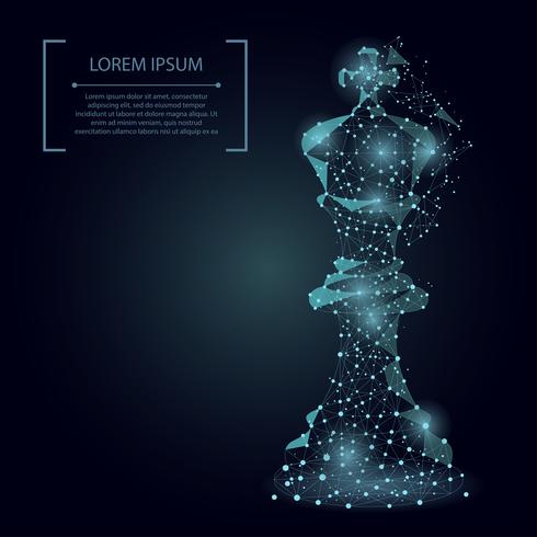 Abstract mash line and point king of chess. Vector business illustration. Polygonal low poly. 