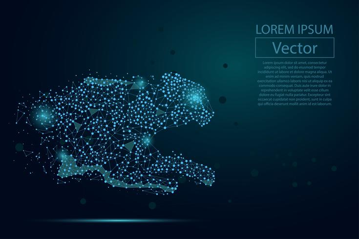 Imagen abstracta de guepardo hecha de puntos, puntos y líneas de puré sobre fondo oscuro con una inscripción. Ilustración de vector de velocidad neta de negocios. Poligonal, geometría triangular. Fondo de vector de baja poli