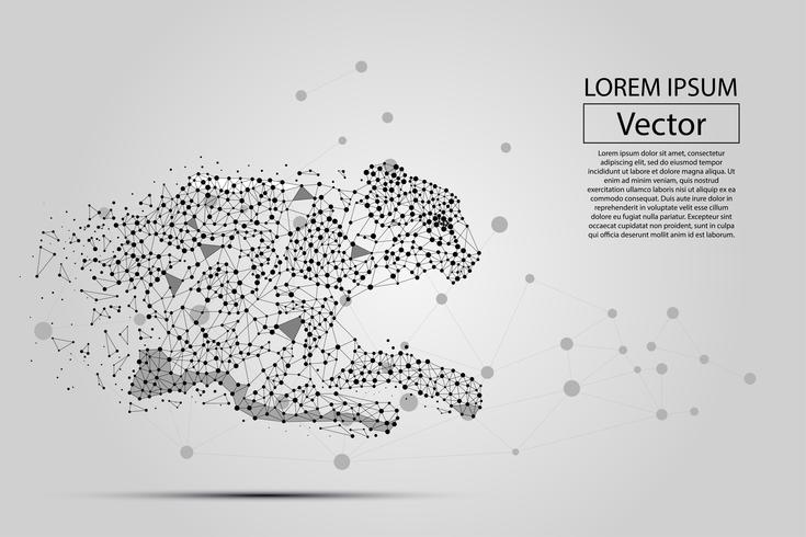 Imagen abstracta de guepardo hecha de puntos, puntos y líneas de puré sobre fondo blanco con una inscripción. Ilustración de vector de velocidad neta de negocios. Poligonal, geometría triangular. Fondo de baja poli.