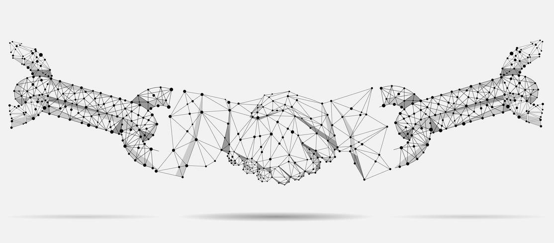 Abstract line and point agreement handshake business concept. Polygonal point line geometric design. Hands chain link internet hyperlink connection vector illustration