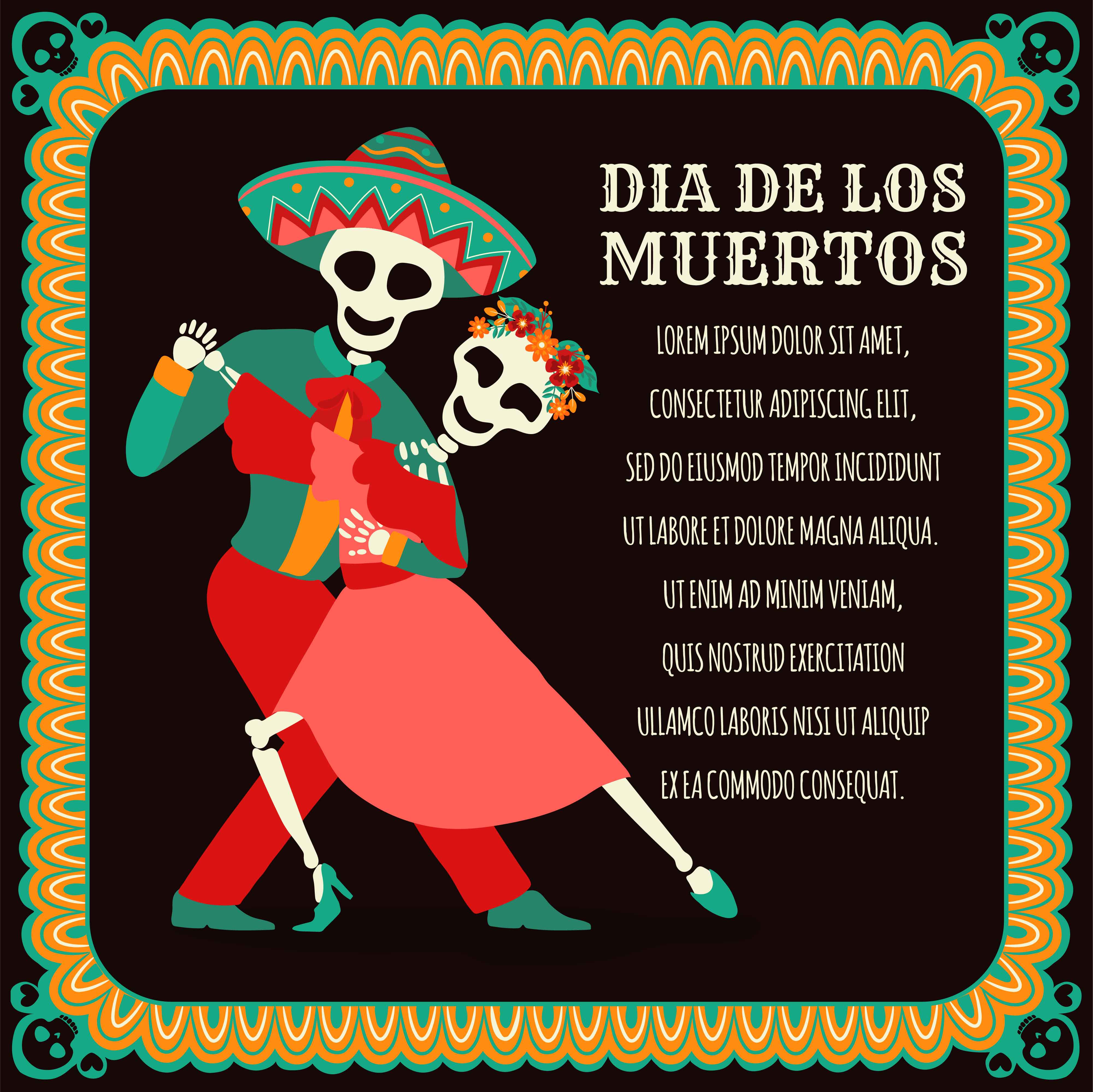 Dancing Skull Skeleton Day of the dead Dia de Los Muertos banner