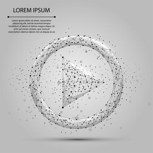 Abstract line and point grey play video icon. Polygonal low poly background with connecting dots and lines. Vector illustration connection structure. 