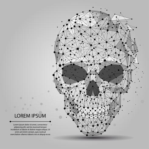 Línea abstracta y punta de cráneo gris. Fondo poligonal de poli baja para halloween con puntos y líneas de conexión. Estructura de conexión de medicamentos. Ilustracion vectorial vector