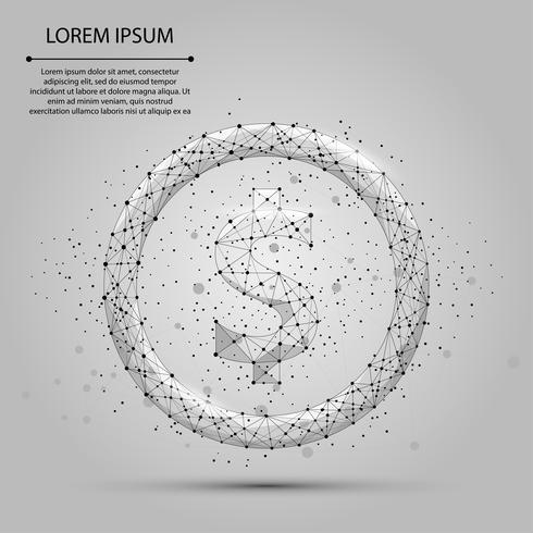 Abstract mash line and point Dollar sign. Vector business illustration. Polygonal low poly currency