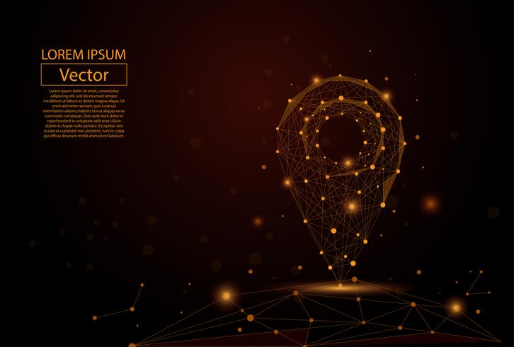 Abstract polygonal line and point pin above the map. Vector business mash illustration
