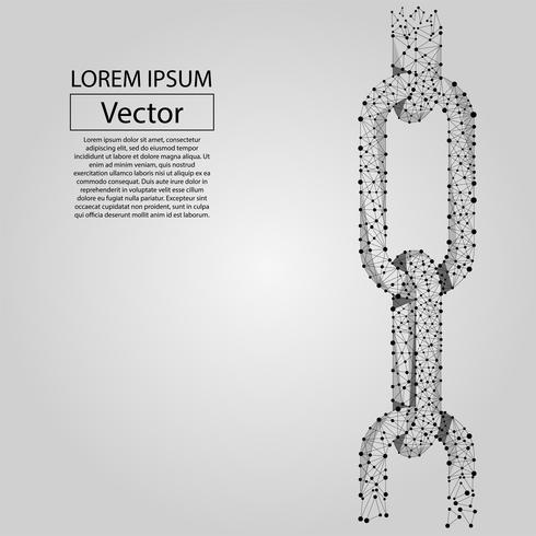 Línea abstracta y enlaces de cadena de puntos. Concepto alámbrico de conexión. Ilustración de vector de baja poli