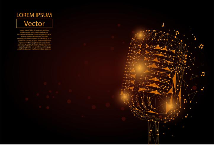 Abstract mash line and point image of a microphone. Vintage microphone vector wireframe concept