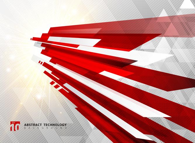 Abstract perspective technology geometric red color shiny motion background and lines texture with lighting burst effect. vector