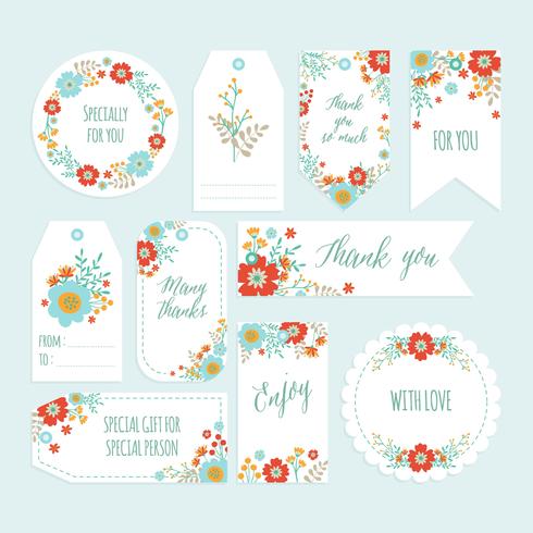 Set Of Romantic Flower Thank You Tag Set With Hand Drawn Spring Flower Gift Tags Labels With Flower Template Printable Vector Illustration 622196 Download Free Vectors Clipart Graphics Vector Art
