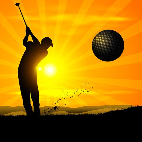 Silhouette golfer sunset vector