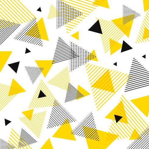 Amarillo moderno abstracto, modelo negro de los triángulos con las líneas diagonalmente en el fondo blanco. vector