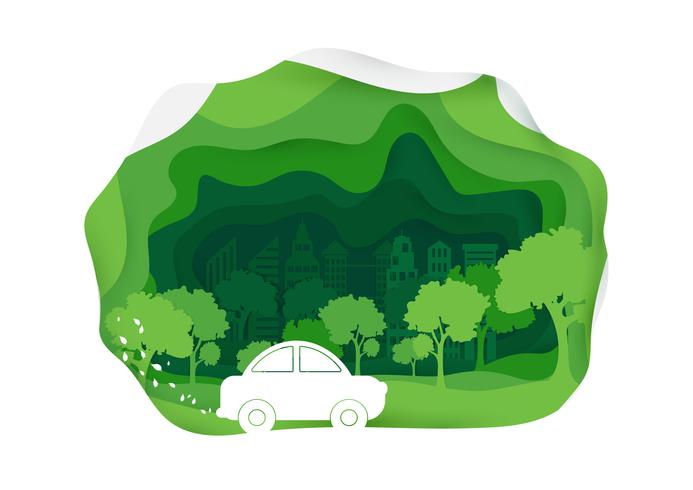 Eco car Paper art style vector