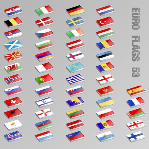 Banderas isométricas europeas vector