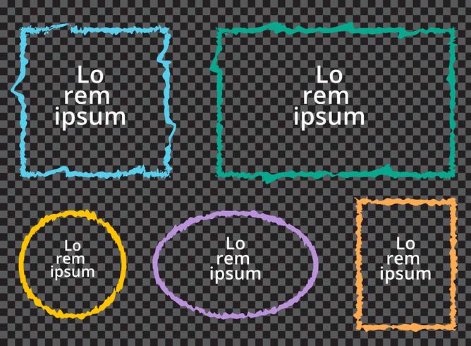 Set of grunge colorful frames on transparent background. vector