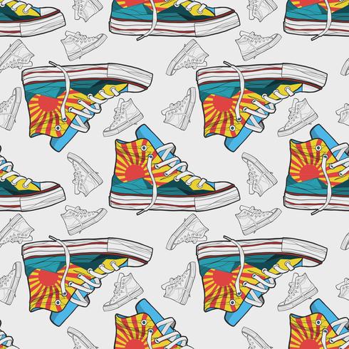 Hand drawn shoes sneakers seamless pattern vector