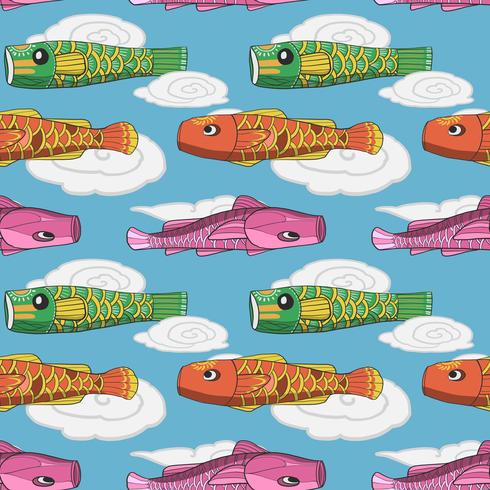 Japanese koi fish flag seamless pattern vector
